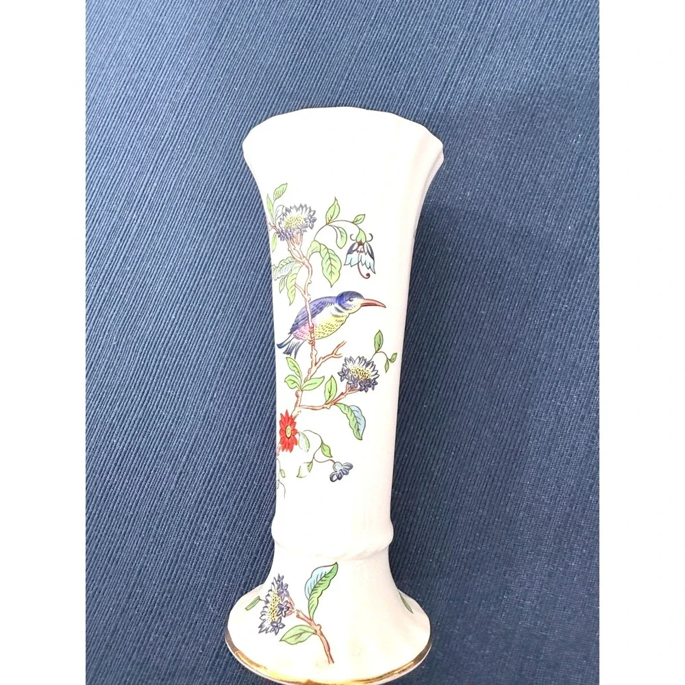 Aynsley Pembroke Bud Vase Bone China Bird Floral Gold Trim English Regencycore